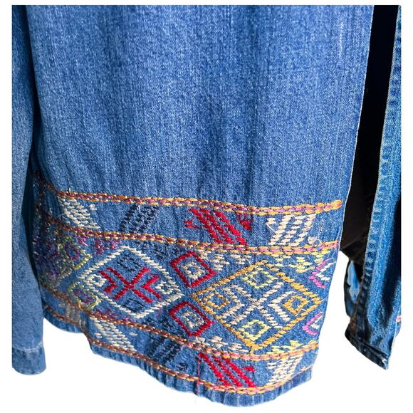 Vintage Agapo Womens Jacket Top Chambray Embroidered Southwestern Blue Red - Picture 4 of 8